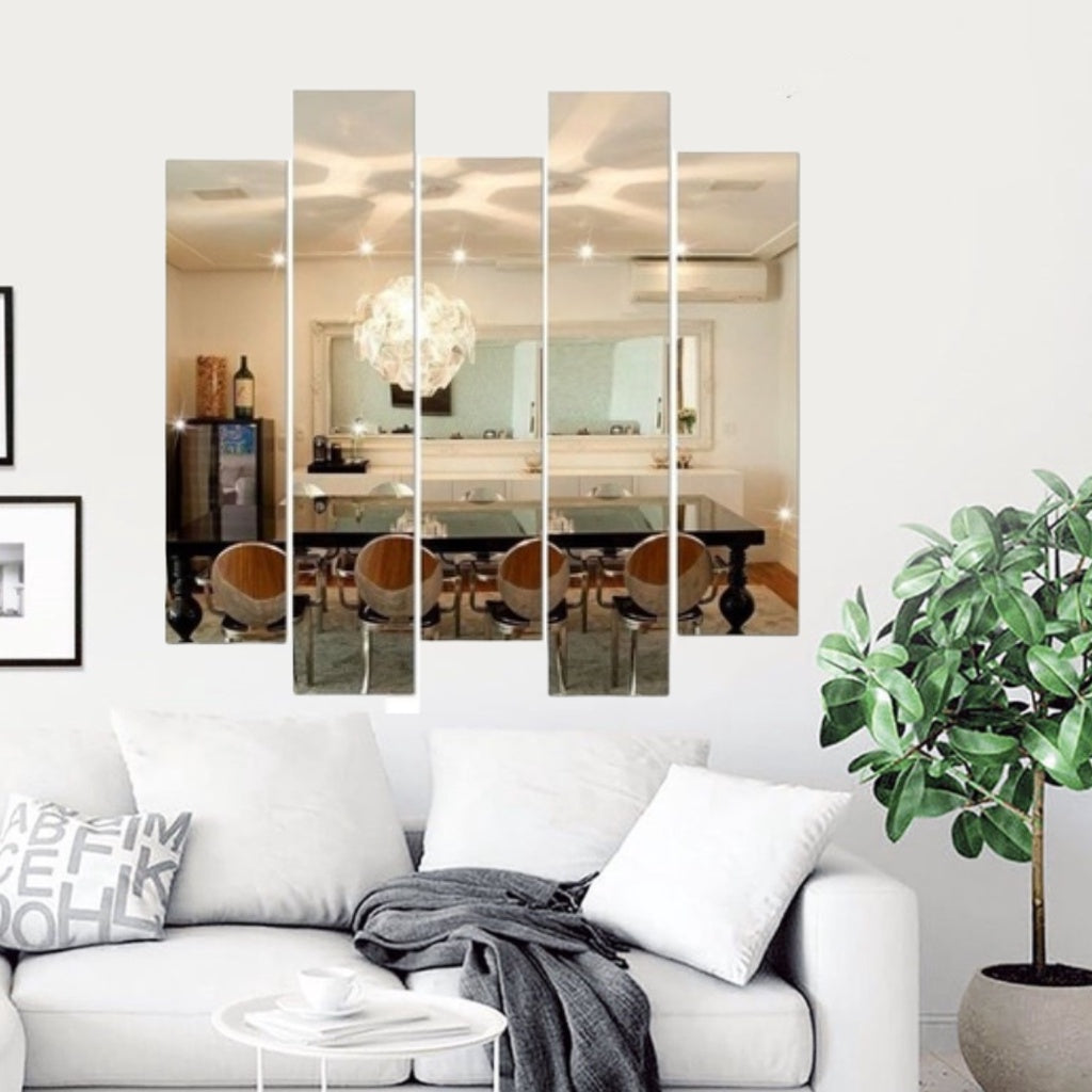 Ensemble de 5 miroirs décoratifs rectangulaires en verre cristal